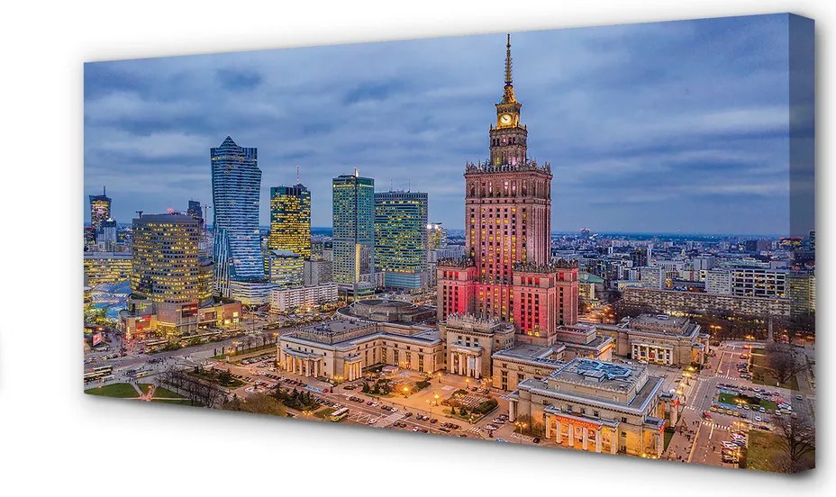 Obraz canvas na ścianę Panorama Warszawy o Zachodzie Słońca