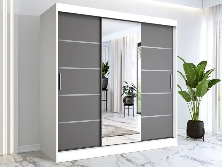 Szafa przesuwna 200 cm biały + antracyt F8-H39