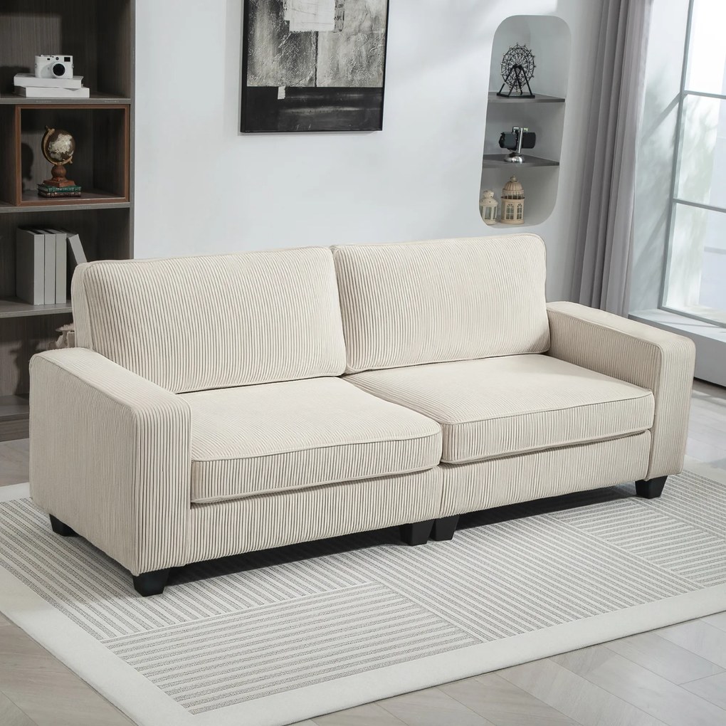 HOMCOM 3-osobowa Sofa z Pokryciem z Kordu, Sofa do Salonu ze Sprężynami, do 400 kg, 227 x 84 x 87 cm, Kremowa