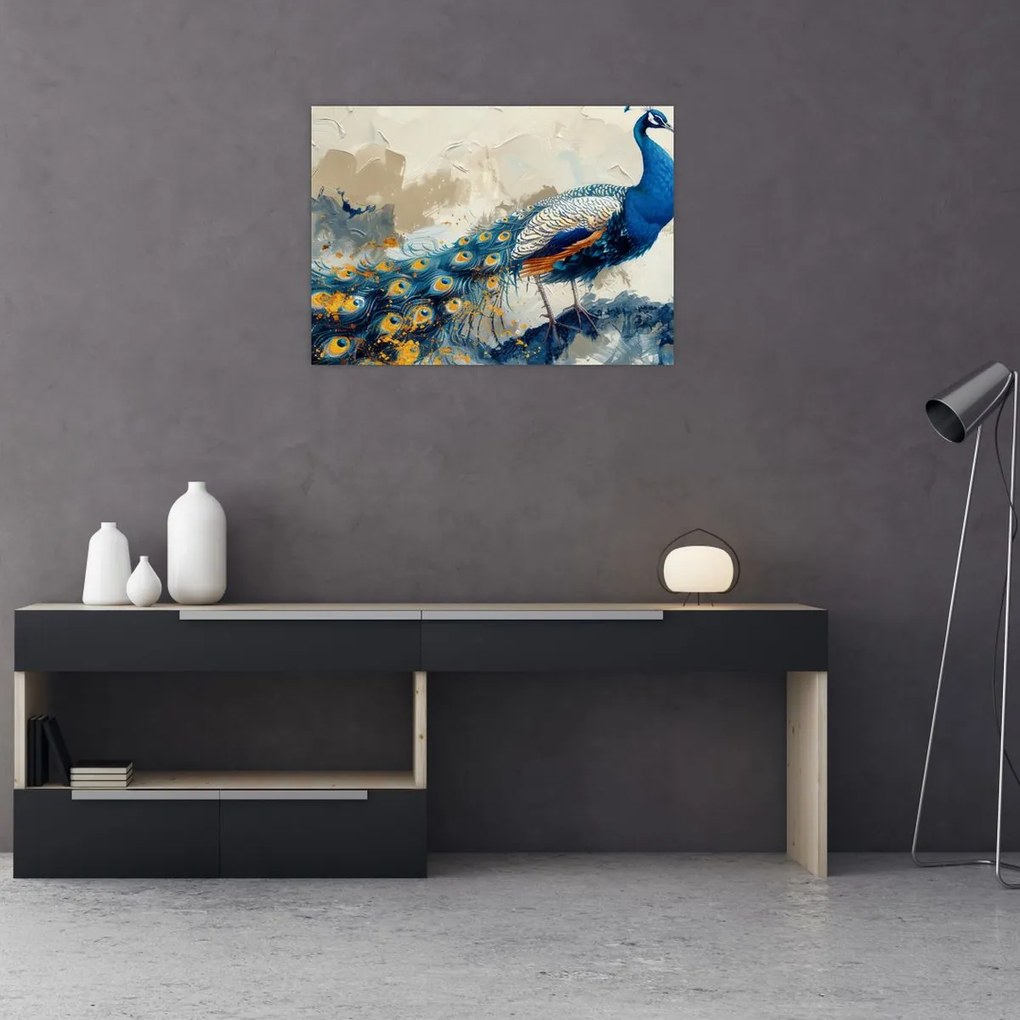 Obraz na szkle - Paw, malarstwo (70x50 cm)