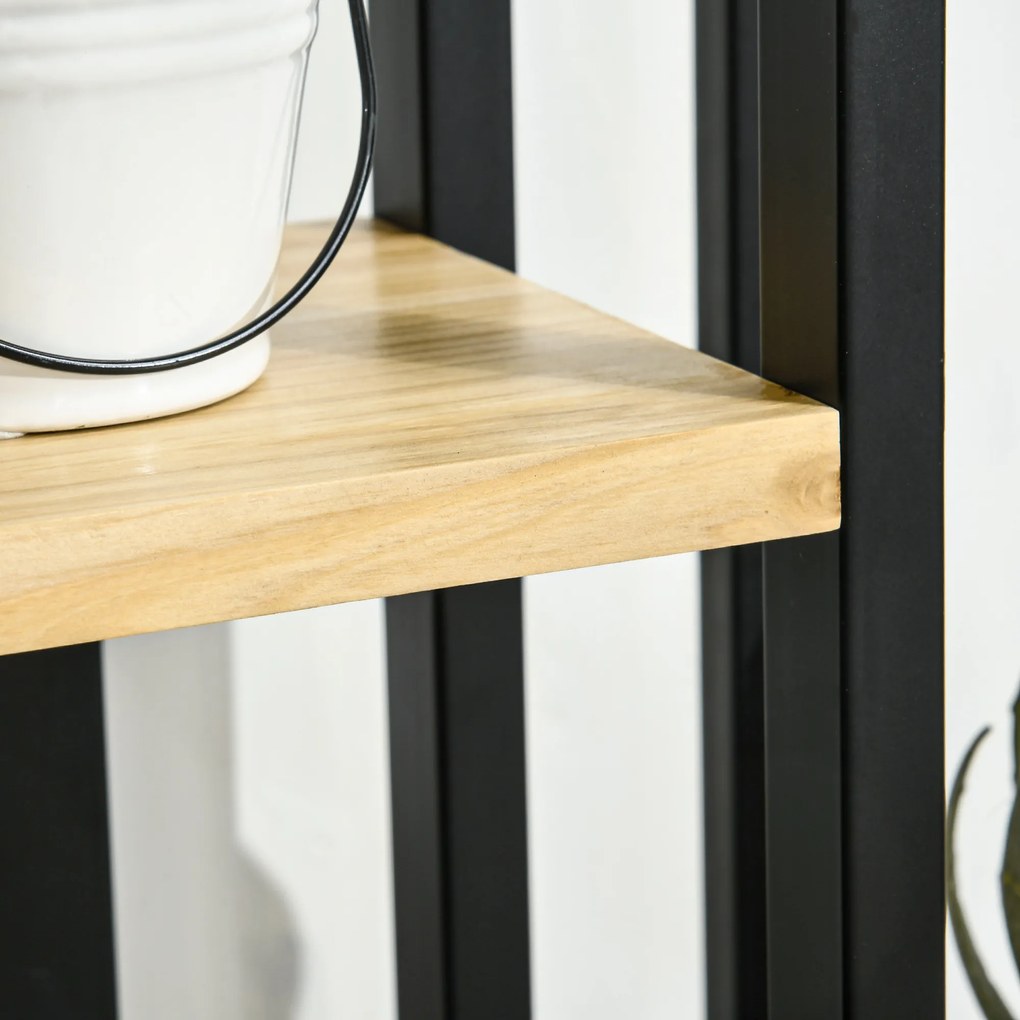 Outsunny 4-Poziomowy Stojak na Rośliny, Regulowany, 110 cm Wysokości Dla Wewnątrz i Na Zewnątrz, Drewno Czarny+Natur Drewno