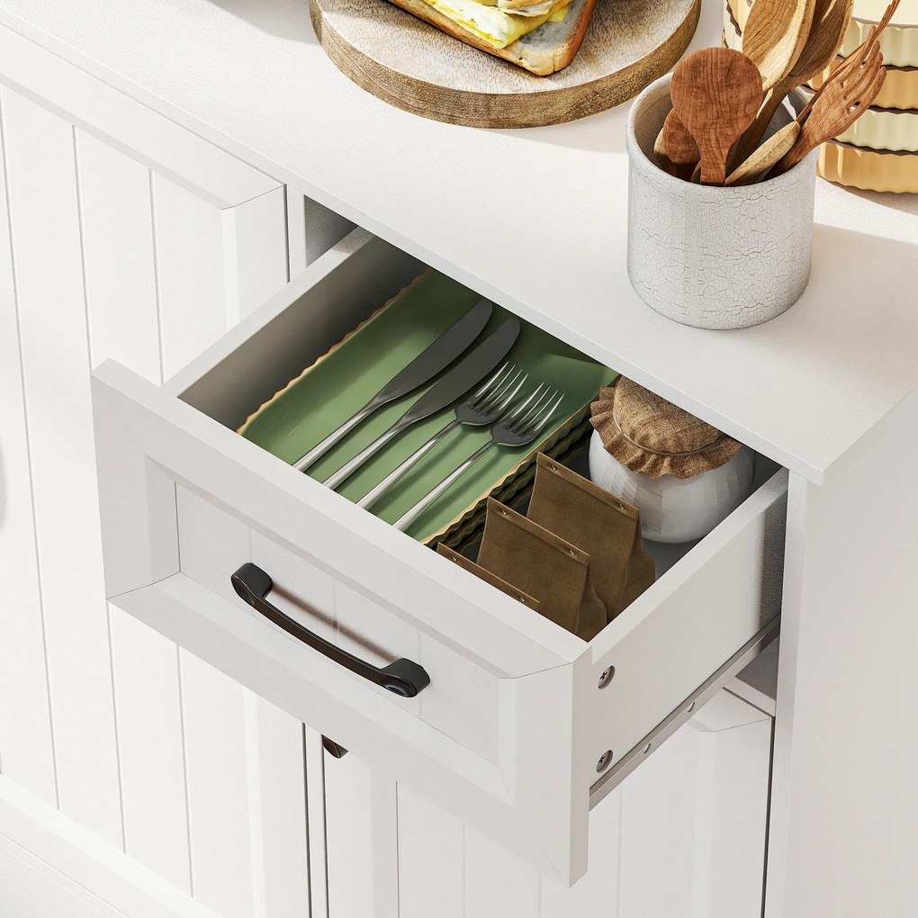 HOMCOM Szafka kuchenna, 180,5 cm, kredens, blat roboczy, otwór na kabel, regulowane półki, MDF, Biały