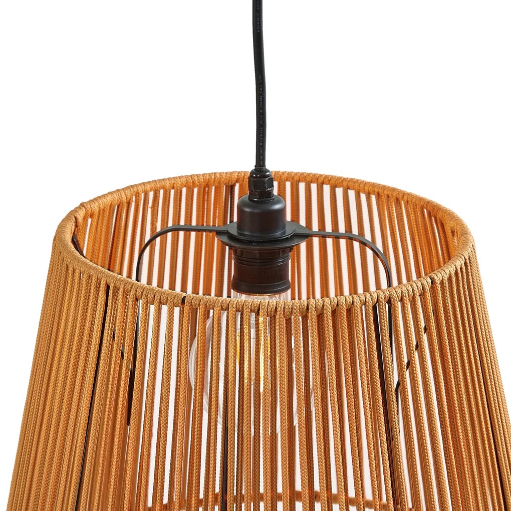 Zewnętrzna lampa wisząca czarna z pomarańczowymi kloszami z liny 3-punktowa IP44 - Cava Jayla