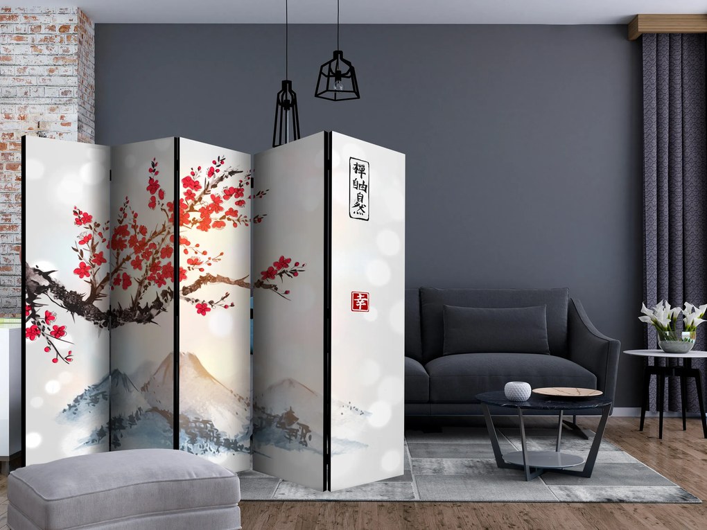 Parawan akustyczny Orient 225x172 cm 5-częściowy biały ARTGEIST B