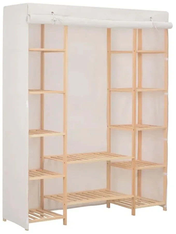 Materiałowa biała szafa z drewnianym stelażem W9-M26