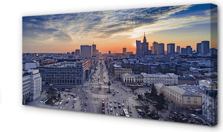 Duży obraz na płótnie Warszawskie Wieżowce o Zmierzchu