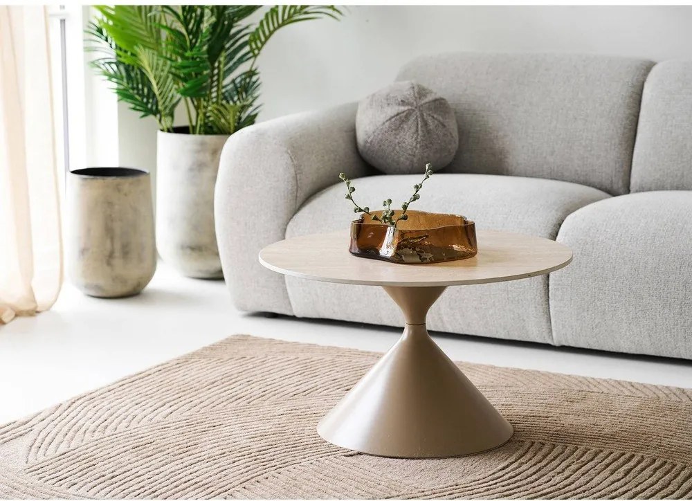 Beżowy okrągły stolik z ceramicznym blatem ø 70 cm Annecy – House Nordic