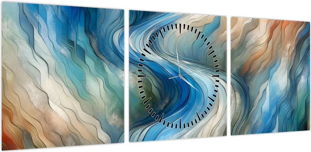 Obraz - Abstrakcyjny nurt (z zegarem) (90x30 cm)