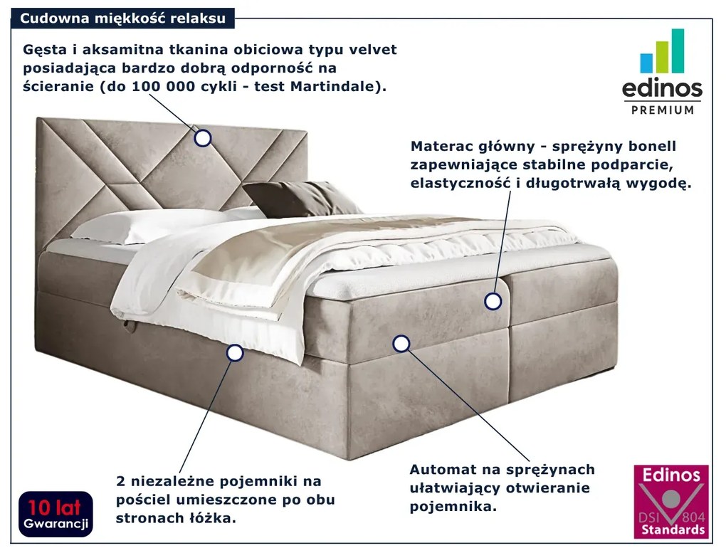 Kremowe welurowe łóżko kontynentalne 5 rozmiarów N8-F60