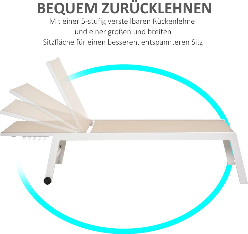 Outsunny Leżak Ogrodowy z 5-stopniową Regulacją Oparcia Kremowy Aluminium Wygodny 169x65x102cm | Aosom PL