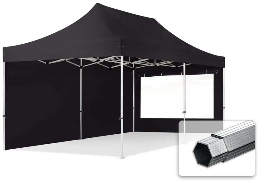 TOOLPORT 3x6 m Namiot Ekspresowy PROFESSIONAL Alu 40mm, ze ścianami bocznymi, okna panoramiczne, czarny - (600236)