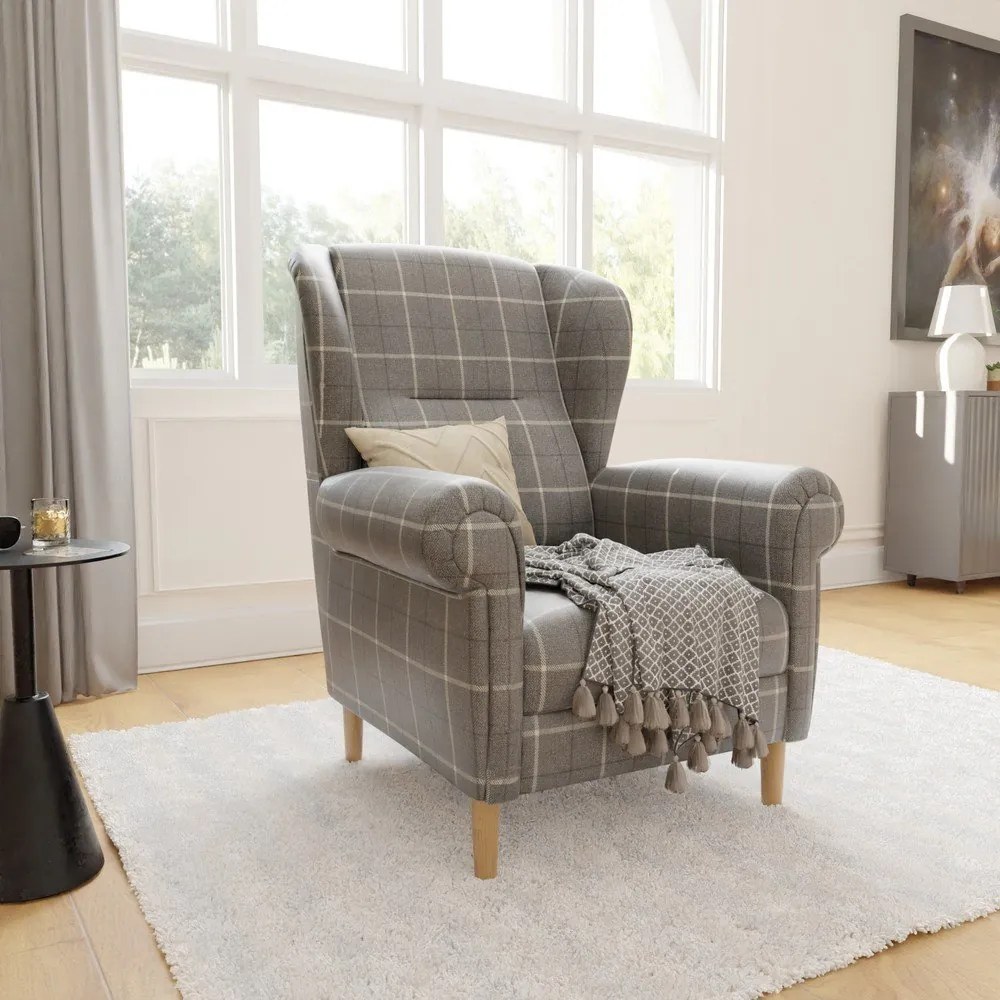 Szary fotel typu uszak Swan – Ropez