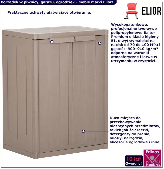 Brązowa szafka z 2 półkami na balkon i do garażu M6-G39