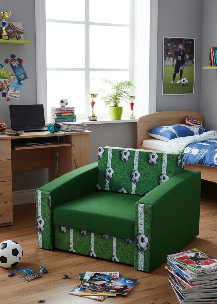 Zielony Rozkładany Fotel Z Motywem Piłki Nożnej F3-B34