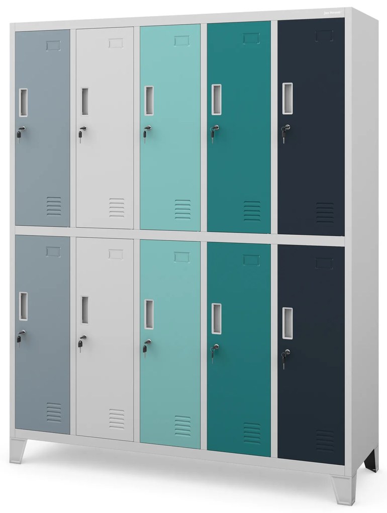Szafa socjalna ubraniowa 10-drzwiowa BARTEK, 1360 x 1720 x 450 mm, szaro-wielokolorowa