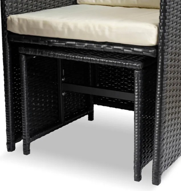 Zestaw Mebli Ogrodowych BONITO Czarny/Kremowy Fotele Pufy Stolik Technorattan Nowoczesny