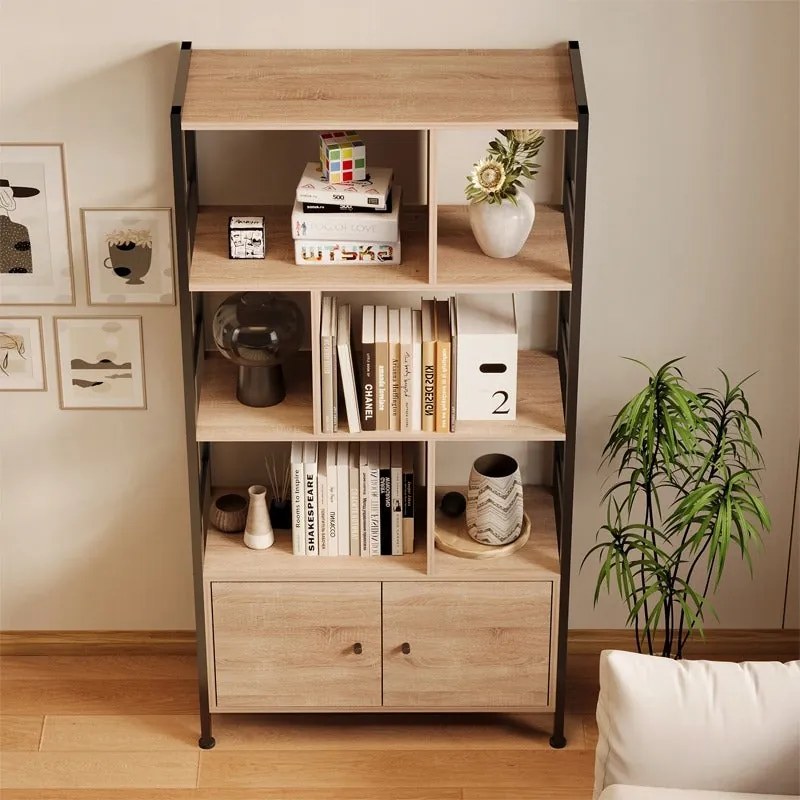 Regał na książki nowoczesny uniwersalny z zamykanymi szafkami loft pojemny