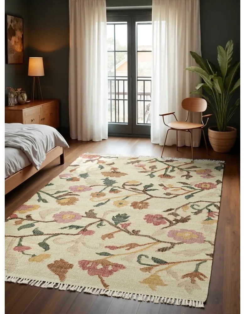 Kremowy dywan z juty tkany ręcznie 120x170 cm Roya Violette – Elle Decoration