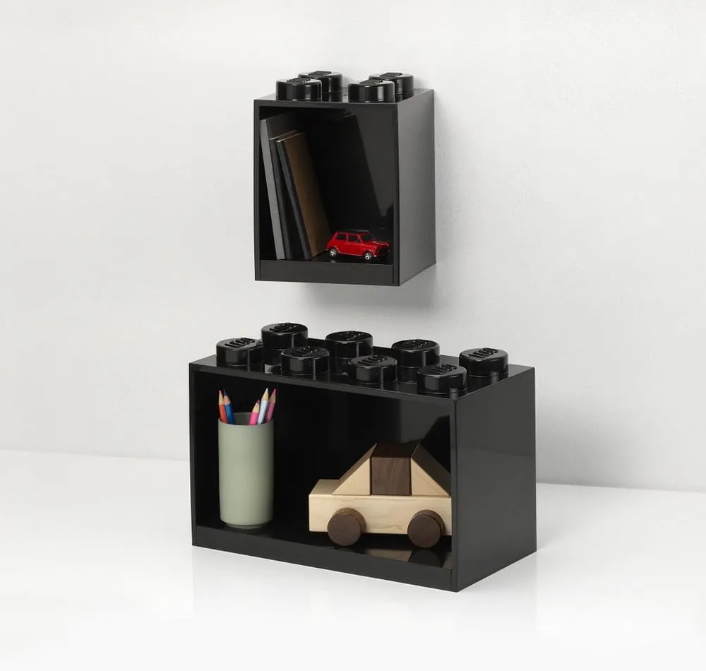 Zestaw 2 dziecięcych czarnych półek ściennych LEGO® Brick