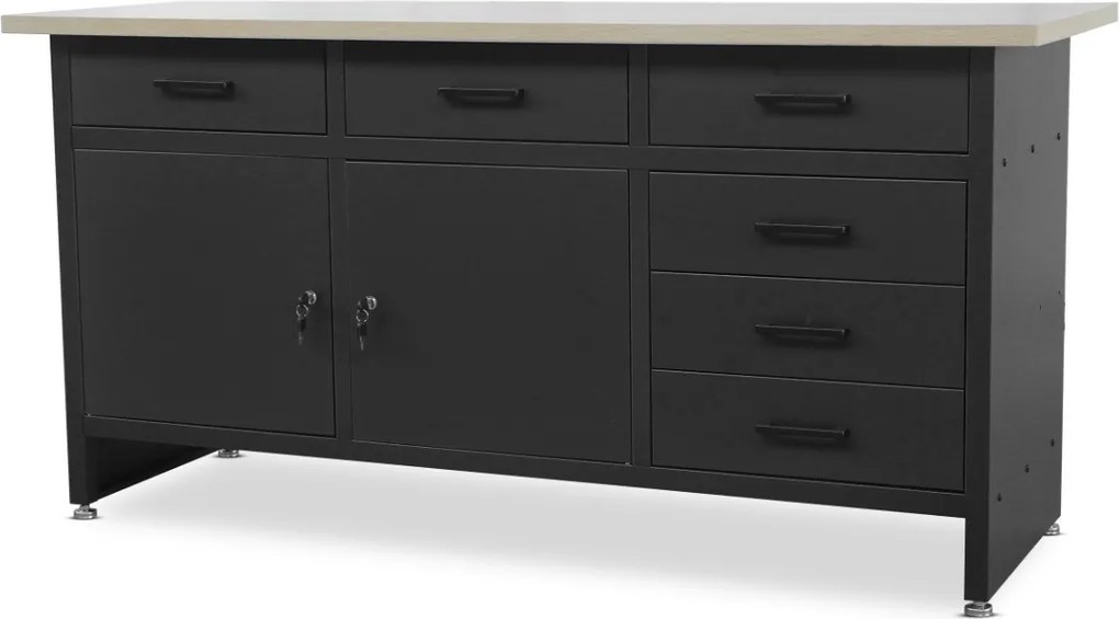 Duży stół warsztatowy z szafkami i szufladami Henry czarny