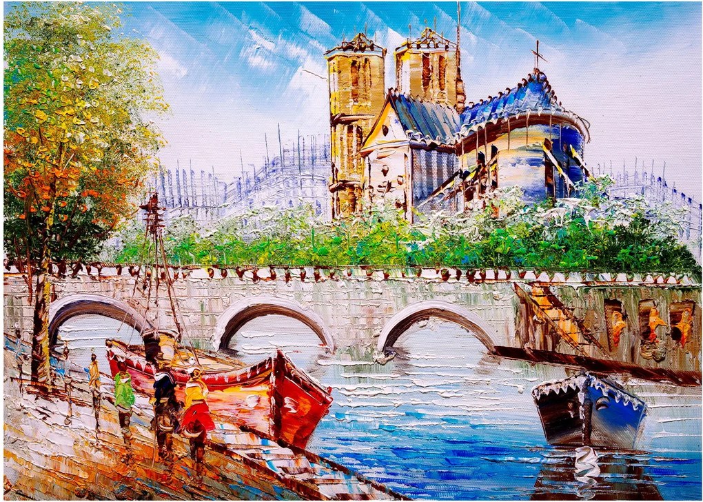 Obraz na szkle - Obraz olejny przedstawiający miasto (70x50 cm)
