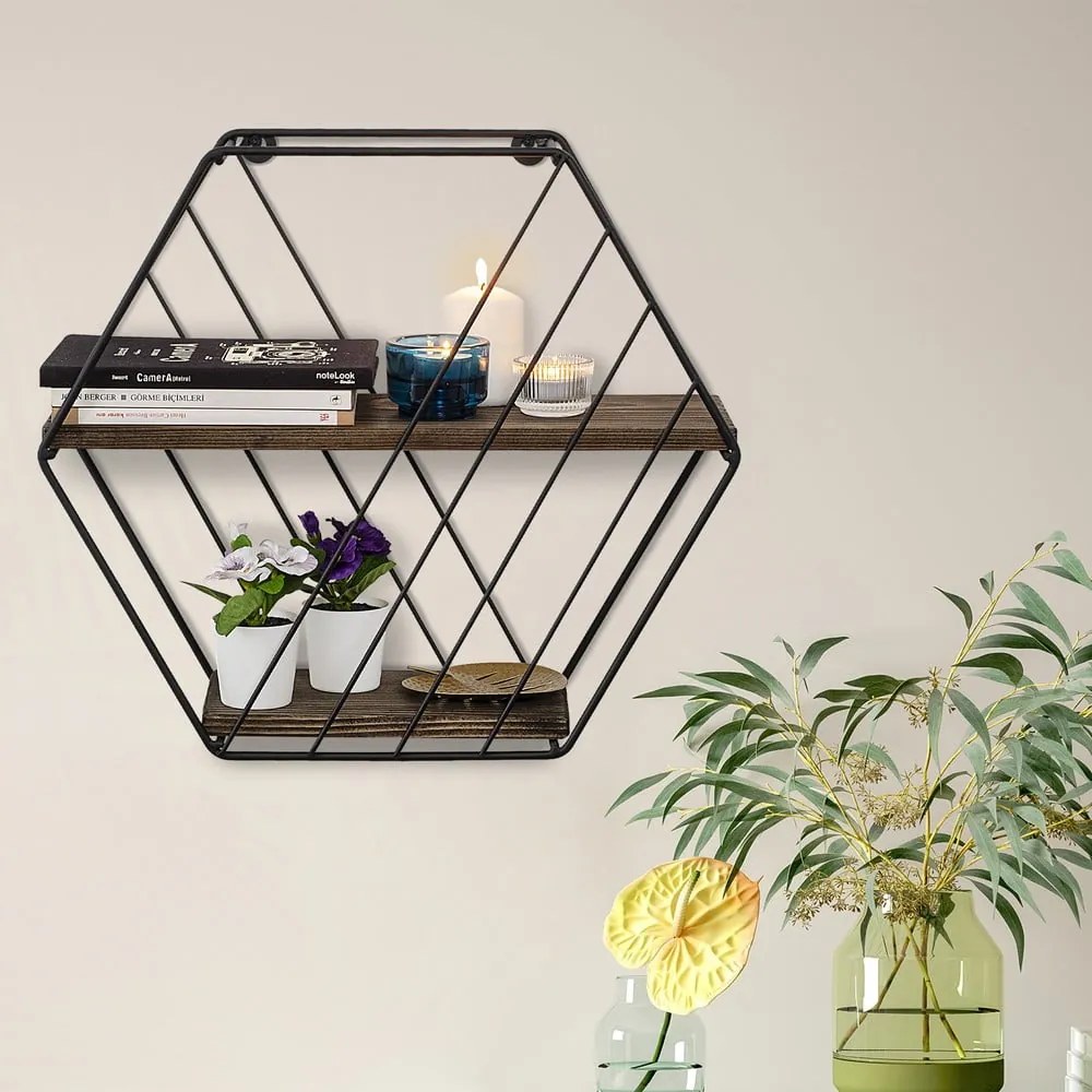 Brązowa wielopoziomowa półka z litego drewna świerkowego 44 cm Liliales – Kalune Design