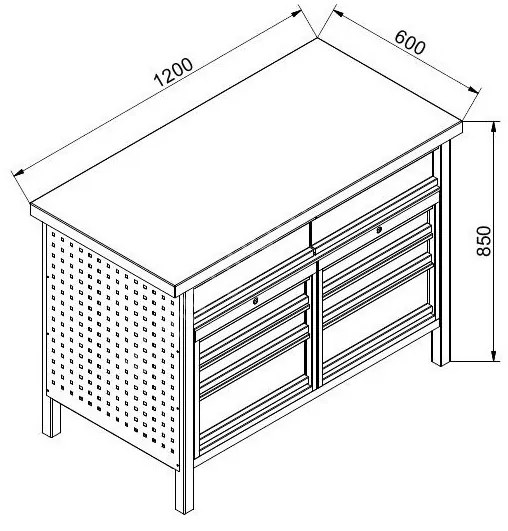 Güde Stół warsztatowy GD, 5 szuflad, świerk + sklejka bukowa, 5 szuflad, 1 szafka, 1190 x 600 x 850 mm, antracyt/czerwony