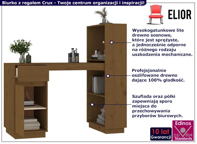 Klasyczne biurko z regałem miodowy brąz - Dronos