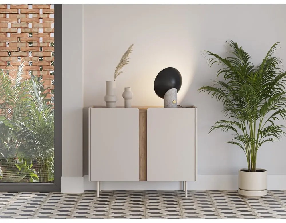 Kremowo-naturalna szafka w dekorze dębu 100x82,5x40 cm Lucile – Marckeric