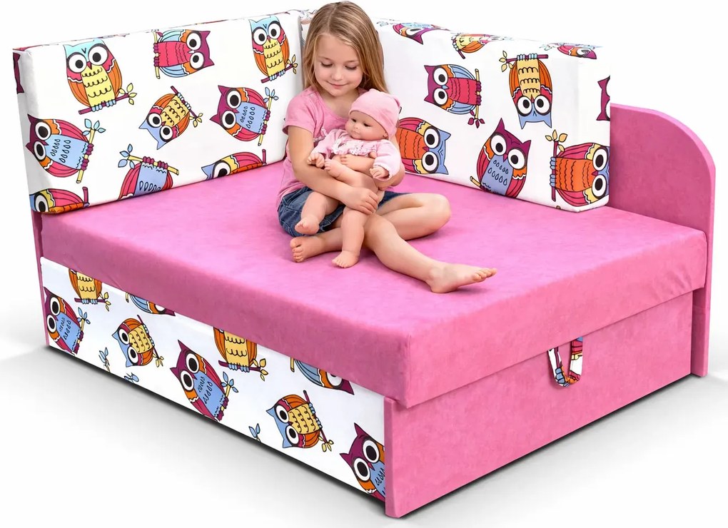 Różowy młodzieżowy rozkładany tapczan w sowy R3-S00
