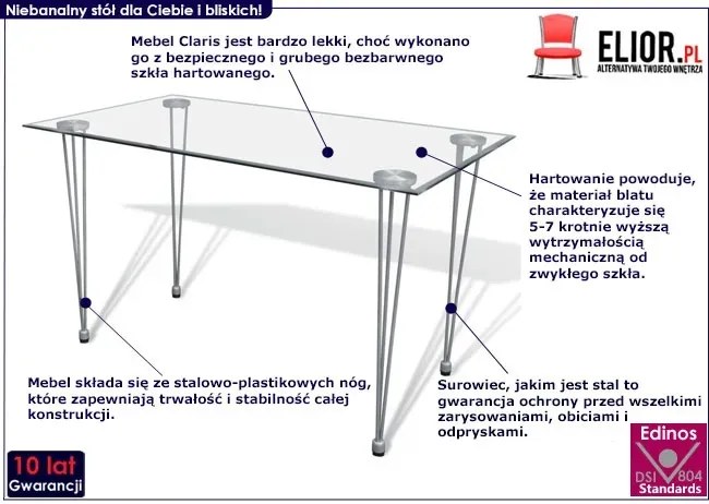 Szklany stół z przezroczystym blatem Nelo