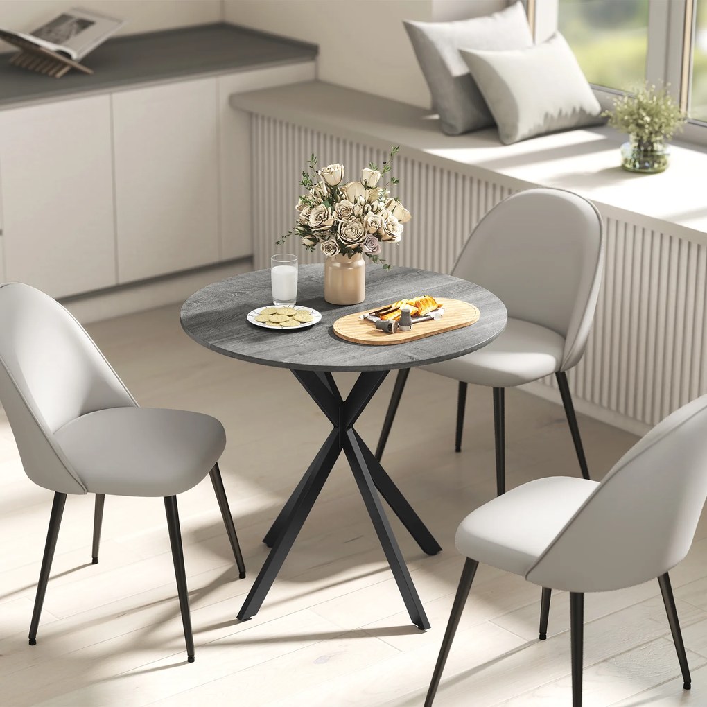 HOMCOM Okrągły stół kuchenny, 80 cm, kompaktowy blat, płyta wiórowa, metal, szary | Aosom PL