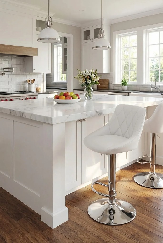 Biały chromowany hoker tapicerowany ekoskórą z oparciem Z6-E22