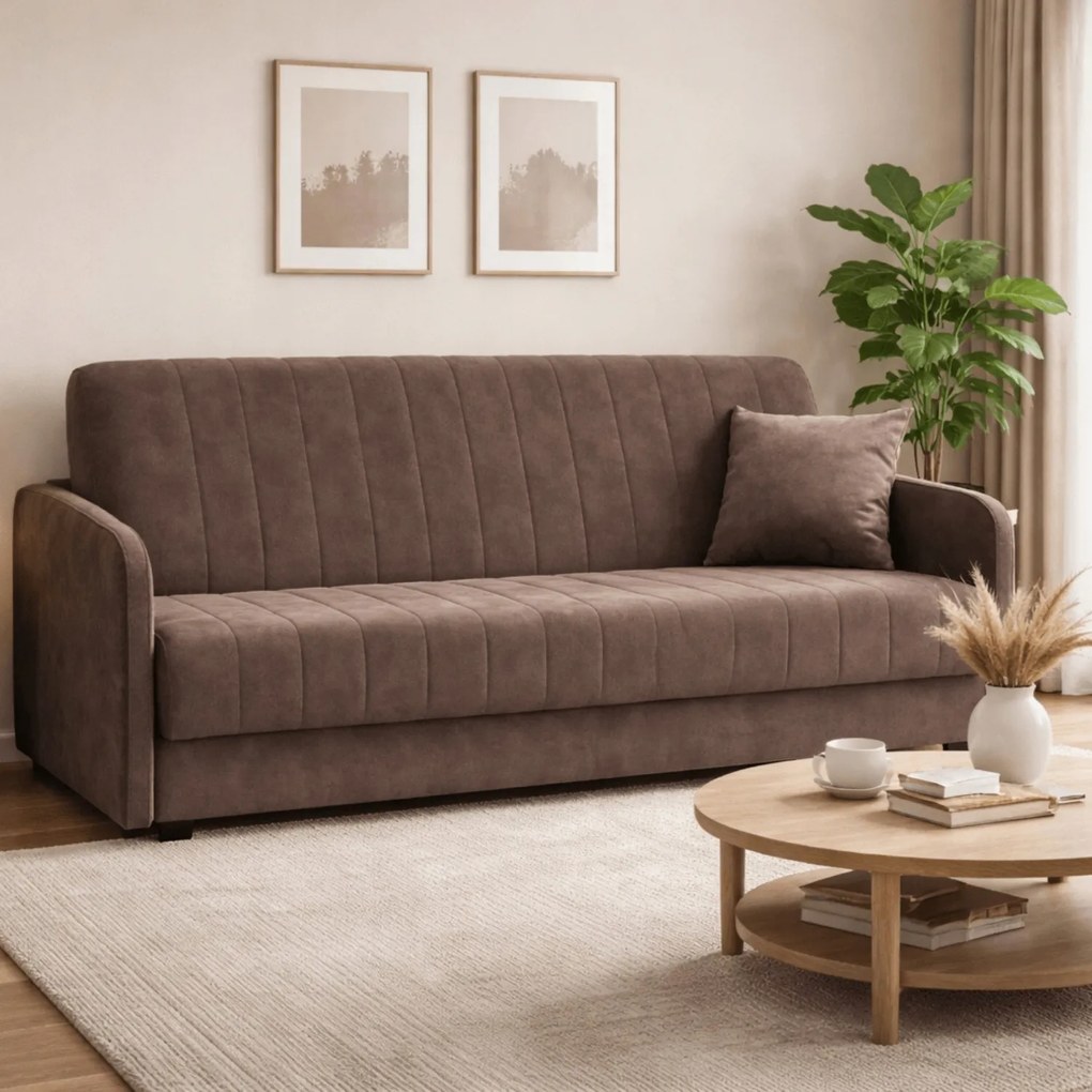 Sofa z Funkcją Spania PORTO Wersalka Rozkładana Dwuosobowa Brązowa Nowoczesna do Salonu