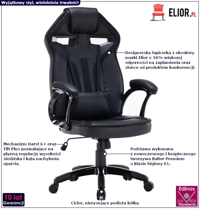 Fotel Czarny Nowoczesny Gamingowy R7-B17