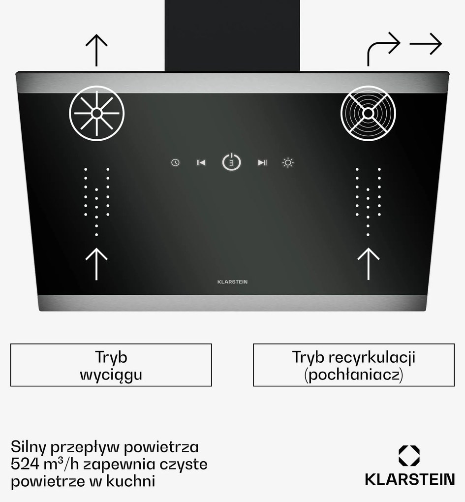 Klarstein FlashLine 60cm 578m³/h Okap Przyścienny Skośny Czarny/Srebrny