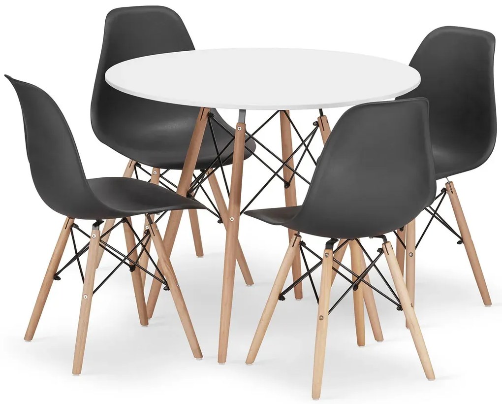 Komplet biały stół 90 cm z 4 krzesłami - Nadikos 6X 3 kolory