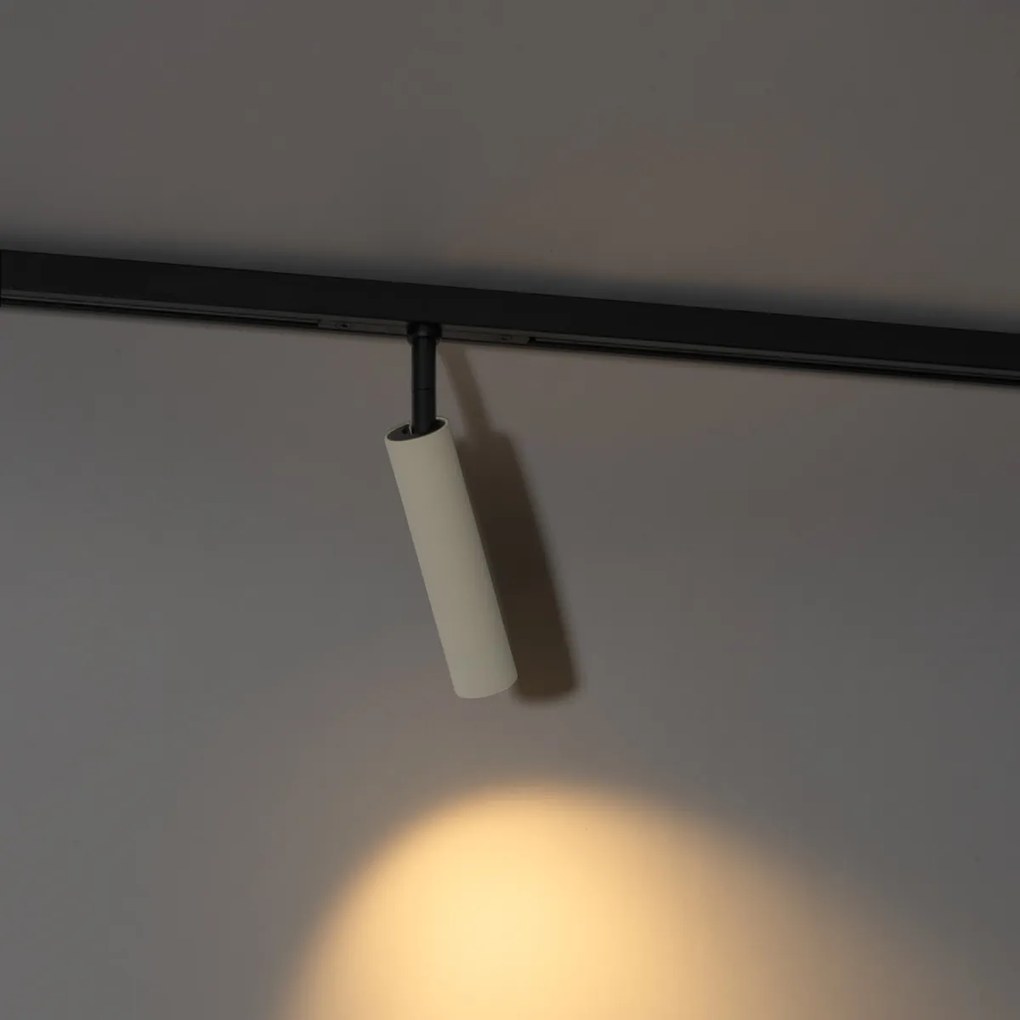 Nowoczesny reflektor Slimline Uzzy w kolorze beżowym z czarnym wykończeniem do systemu szynowego jednofazowego