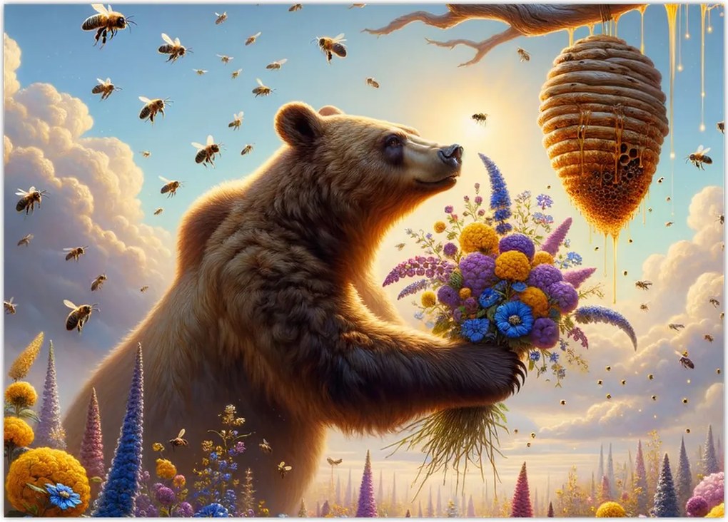 Obraz - Niedźwiedź i pszczoły (70x50 cm)