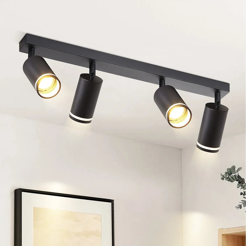 NETTLIFE 4-płomienna lampa sufitowa LED - czarna lampa sufitowa GU10 Obrotowy reflektor Drewniany kinkiet Reflektor ścienny do salonu sypialni Bez żarówki