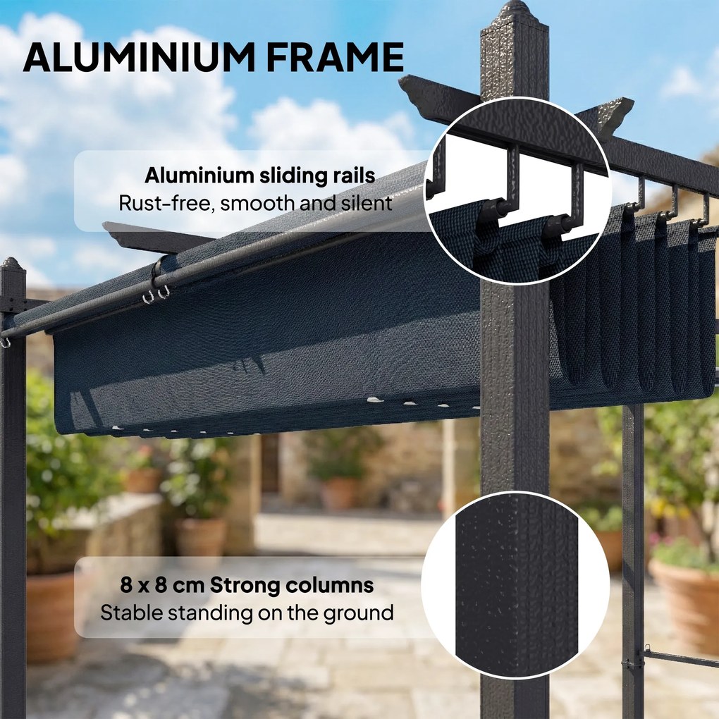Outsunny Pergola 3 x 4 m z regulowanym dachem, automatycznie zwijanymi roletami, ochrona UV50+, aluminiowa rama | Aosom PL