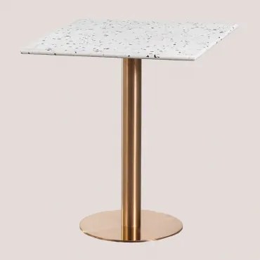 Kwadratowy Stolik Barowy 60x60 Cm Z Lastryko Malibu Terrazzo W Kolorze Kości Słoniowej - Czarny & Różowe Złoto - Sklum