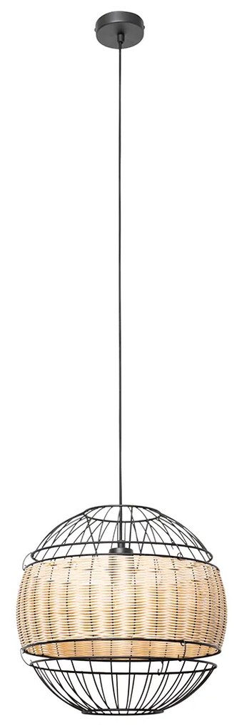 Orientalna lampa wisząca czarna z rattanu 38 cm - EmirKolonialny Oswietlenie wewnetrzne
