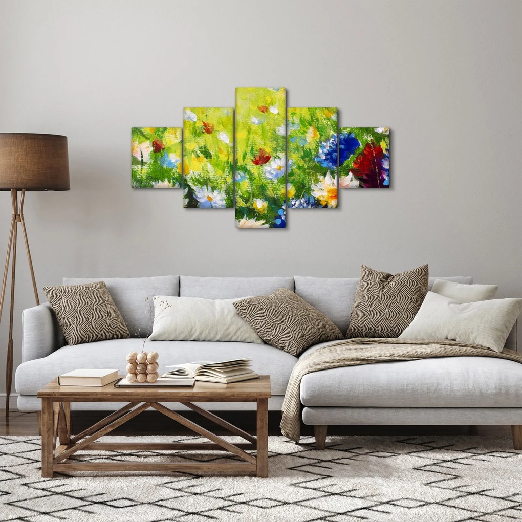 Obraz kwitnącej łąki, obraz olejny (125x70 cm)