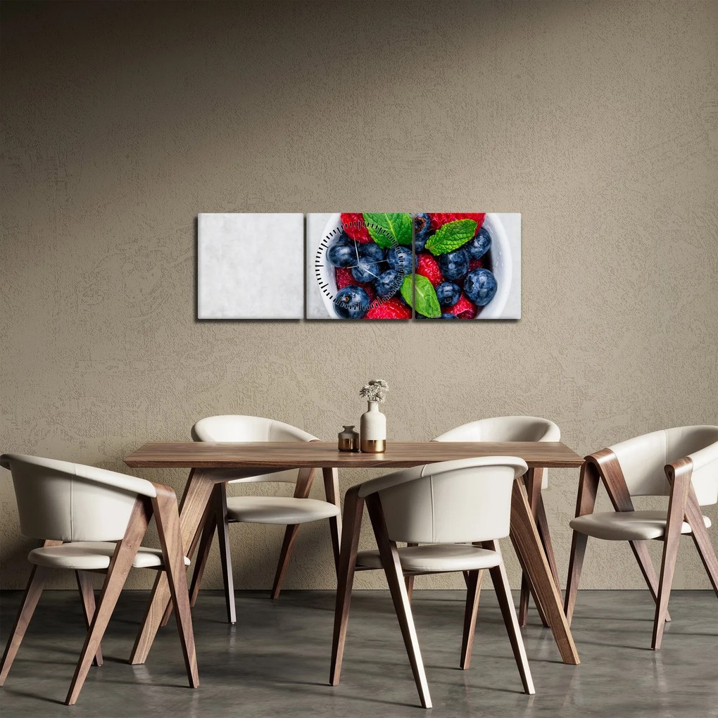 Obraz- miska z leśnymi owocami (z zegarem) (90x30 cm)