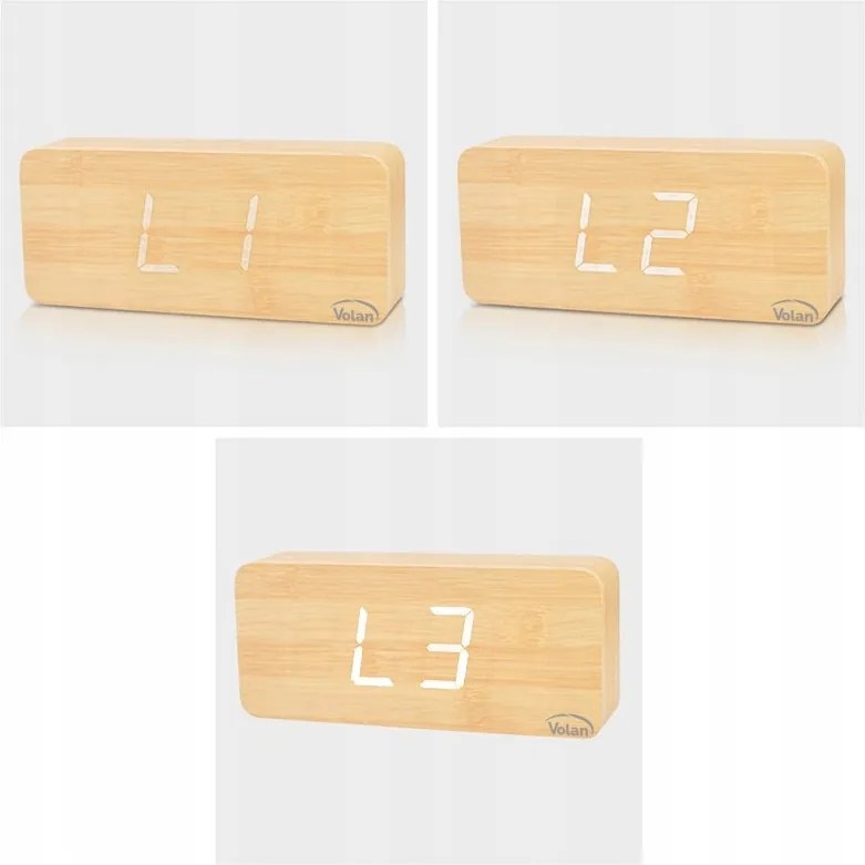 DUŻY ZEGAR Elektroniczny BUDZIK LED Drewniany Cyfrowy Stojący TERMOMETR DAT