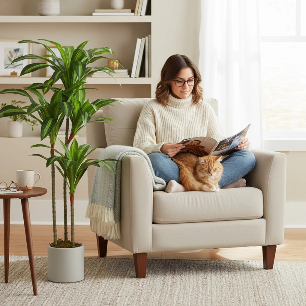 HOMCOM Sztuczne drzewo dracena 120 cm z giętkimi pniami i białą donicą do salonu sypialni biura | Aosom PL