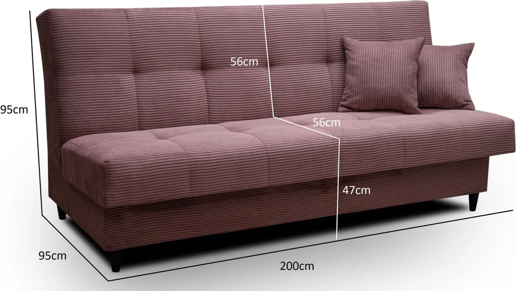 Różowa sztruksowa wersalka rozkładana do salonu R7-G45