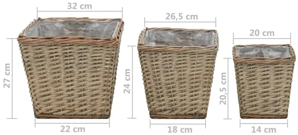 Zestaw 3 sztuk wiklinowych donic ogrodowych G5-T98