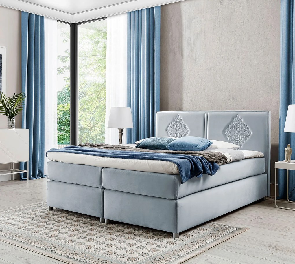 Błękitne welurowe łóżko kontynentalne 5 rozmiarów S9-H97
